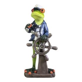 7.5"H Frog Captain Steering and Holding Binoculars Figurine Home Decor Gift