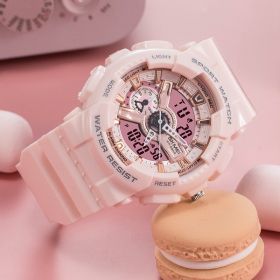 Classic Black Gold Sports Fashion Double Display Student Electronic Watch Teenagers Boys And Girls Watch (Color: Pink)