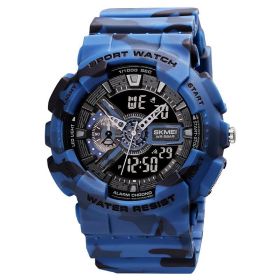 Classic Black Gold Sports Fashion Double Display Student Electronic Watch Teenagers Boys And Girls Watch (Color: Blue Camouflage)
