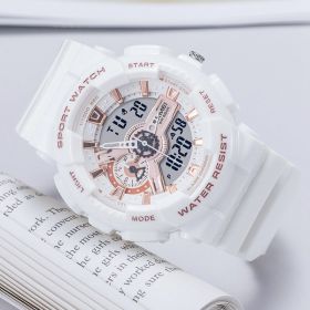 Classic Black Gold Sports Fashion Double Display Student Electronic Watch Teenagers Boys And Girls Watch (Color: White)