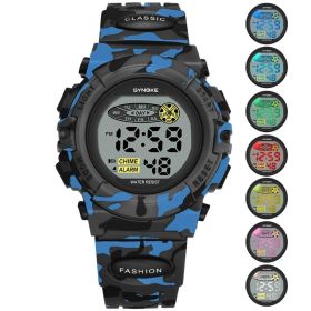 Colorful Luminous Electronic Watch For Children And Students (Color: Camouflage light blue)
