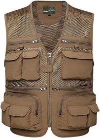 Mens Waistcoat Summer Outdoor Casual Fishing Safari Hiking Vest with Multi-Pocket (Color: khaki, size: XL)