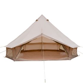13.1FT Oxford Bell Tent for Family Camping Spacious Yurt Tent with Stove Jack, 4 Season Glamping Shelter, Waterproof Oxford Hot Tent for 4-8 People (Option: Beige_13.1ft)