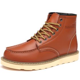 Autumn and winter men's cashmere plus large size two layer cowhide Martin boots fashion trend comfortable warm men's ankle boots (Color: Golden velvet, size: 39)